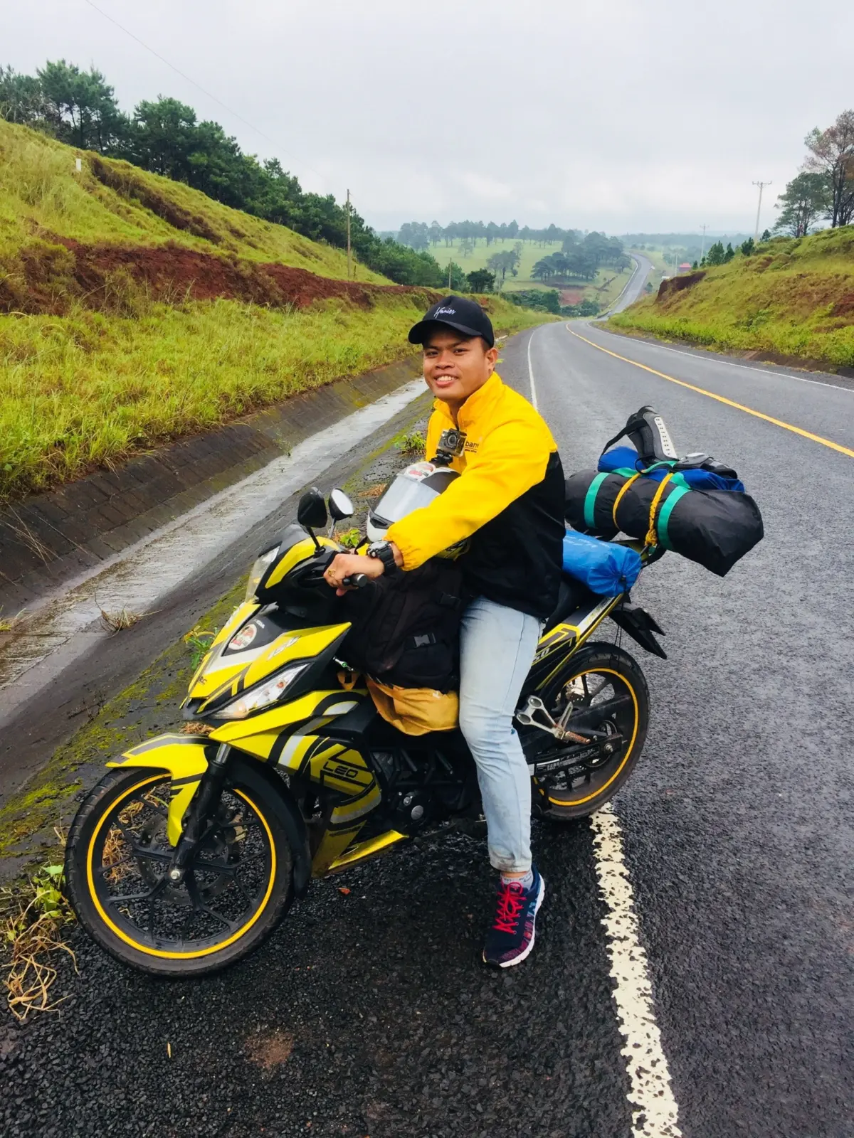 Leo Trinh riding through the Central Highlands of Vietnam