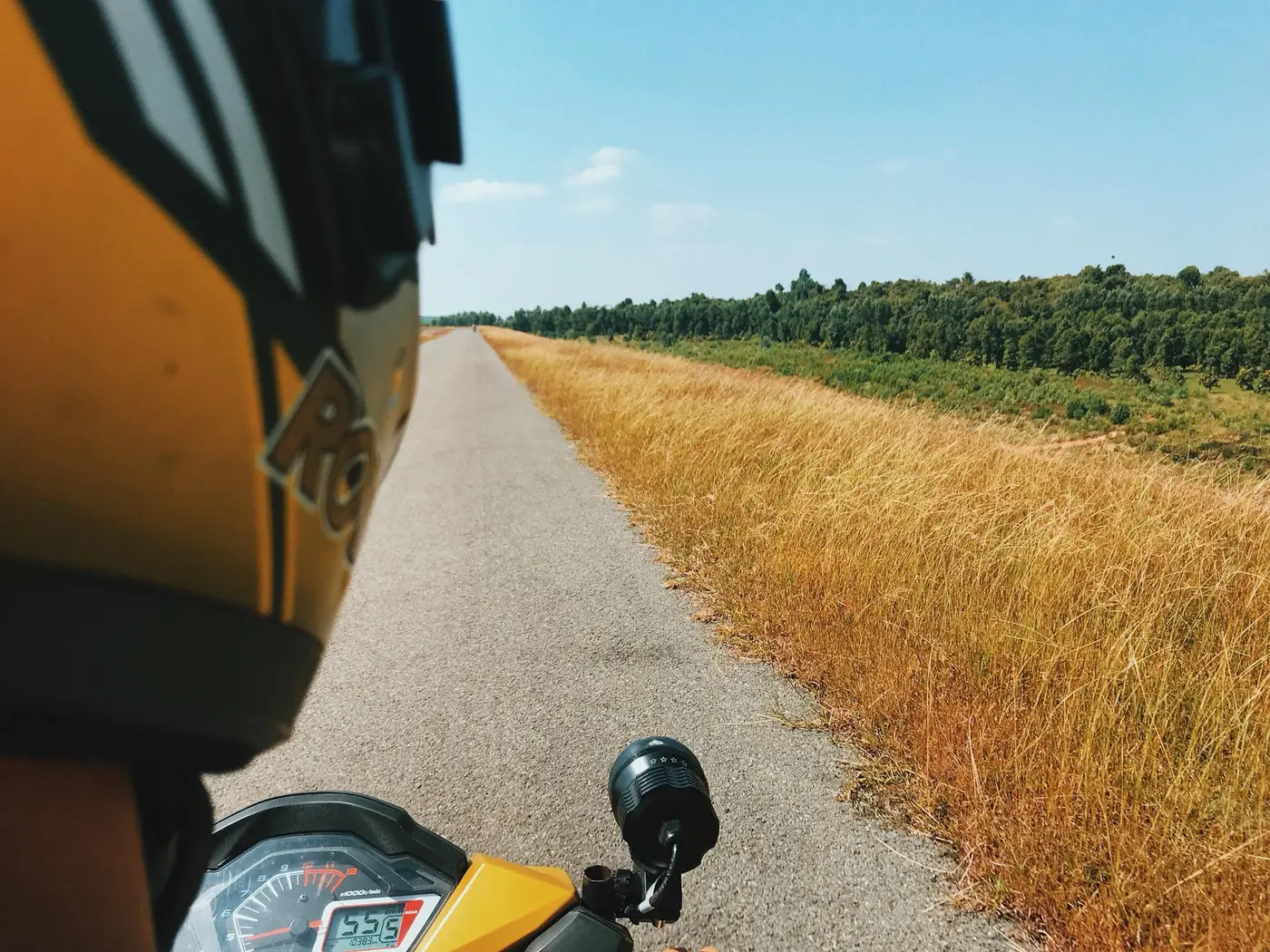 Open road seen from Leo's motorcycle